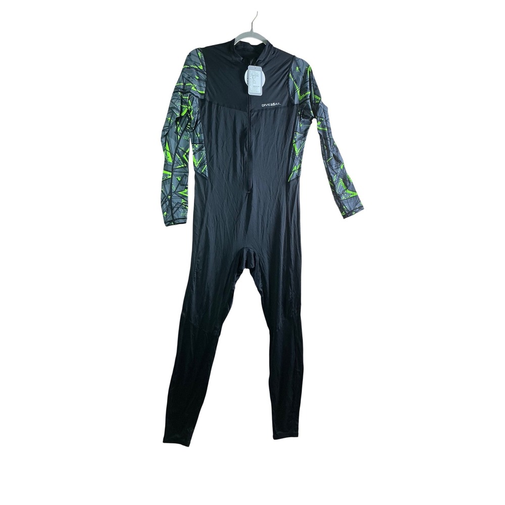 Dive &Sail Mens XXL Full Body Rash Guard UPF 50+ Sun Protection Suit Black Green